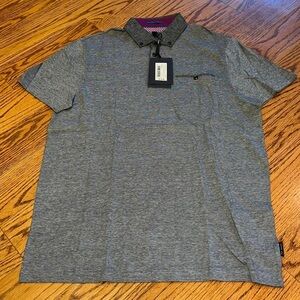 NWT Ted Baker London Men’s Black Linen Collar Striped Polo Size 4 (L)